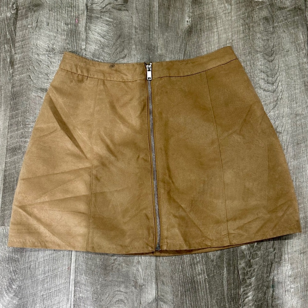 H&M Divided Tan‎ Faux Suede Front Zip Mini Skirt Size 6 0478468 5